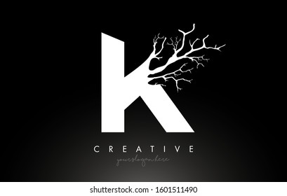 Letter K Design Logo with Creative Tree Branch. K Letter Tree Icon Logo  Vector Illustration.