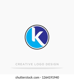 Letter k design logo template.  Blue circle vector illustration