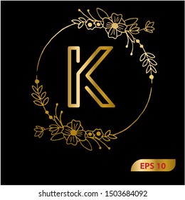 Letter K Design Modern logo shape with golden flower circles