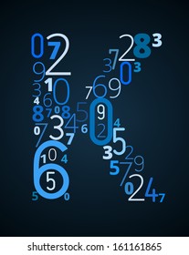 Letter K,  from different numbers typography vector font