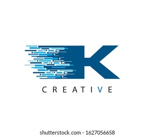 Letter K Digital Data , Technology and digital abstract line K fast techno design concept. 