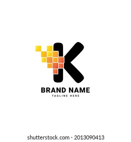 Letra K píxel digital píxel moderno tecnología de gradiente diseño de logotipo vectorial