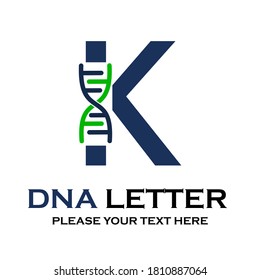 Letter k DNA logo template. Design with chromosome symbol. Suitable for research, science, medical, logotype, technology, lab, molecule, protein, nucleus etc