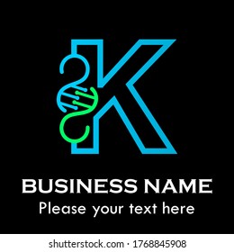 Letter K with DNA vector. suitable for medical, technology, biology, science, logotype, company, genetic etc