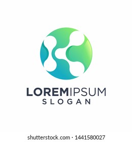 Letter K with Dot and Curve shape connected. Molecule and Nano Technology logotype