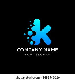 Letter k with dot shape. molecule and Lab Logo Design Element. perfect for technology,software, network and science brand. Liquid gradient shape, Alphabet ecology with water and dew drops. - vector
