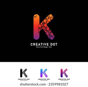 Letter K with dots logo vector design. Vector alphabet Illustration of a Colorful  logotype with Bubbles. Suitable for business, technology, poster, initial name 