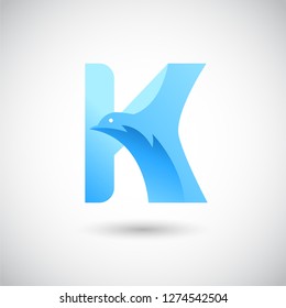 Letter K With Dove Logo Concept. Creative and Elegant Logo design Template.