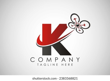 Letter K drone logo design vector template. Drone technology logo sign symbol