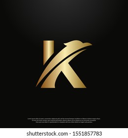 Letter K eagle gold Logo icon monogram design. Vector graphic design template element. black background.