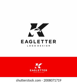 Letter K eagle head logo black vector color and red background