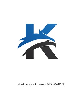 letter K eagle head logo blue