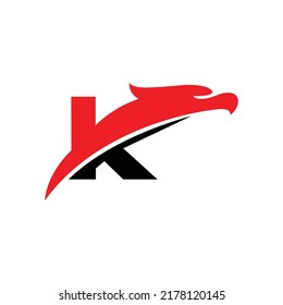 Letter K Eagle Logo, letter K eagle head red and black logo, Eagle Head Initial K Logo
