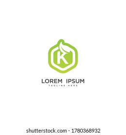 Letter K eco leaf logo icon design template elements