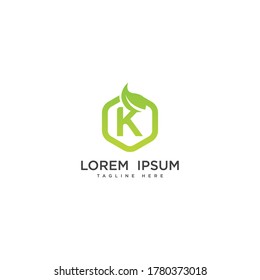 Letter K eco leaf logo icon design template elements