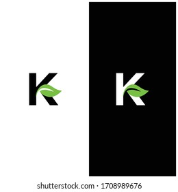 Letter K eco leaves logo 