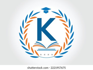 Letter K With Education Logo Book Concept. Training Career Sign, University, Academy Graduation Logo Template Vector Design.
