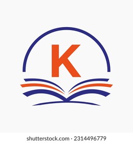 Letter K Education Logo Book Concept. Training Career Sign, University, Academy Graduation Logo Template Design