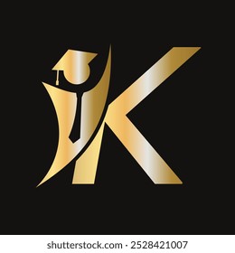 Letter K Education Logo Concept With Graduation Hat. Academy Graduation Logo Symbol