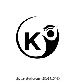 Letter K Education Logo Template. Education Logo On K Letter, Initial Education Hat