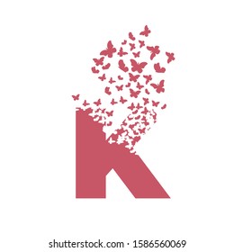 letter K with effect of destruction. Dispersion. Butterfly, moth.