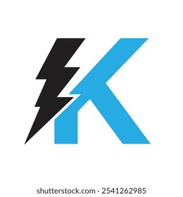 Letra K Para Combinación De Logotipo Eléctrico Con Icono De Perno De Trueno De Relámpago. Diseño de Logo Power