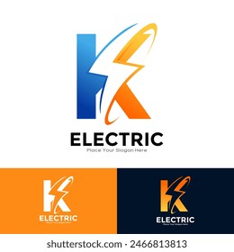 Letter K Electric Logo vector design. Suitable for initial Lightning Bolt,  corporate, technology, and poster illustration symbol