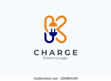 Letter K Electric Plug Logo, Letter K and Plug combination, flat design logo template element, vector illustration