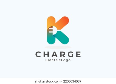 Letter K Electric Plug Logo, Letter K and Plug combination with gradient colour, flat design logo template element, vector illustration