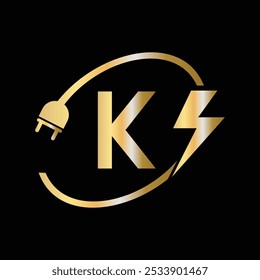 Letter K Electrical Logo Concept With Electric Plug and Power Symbol