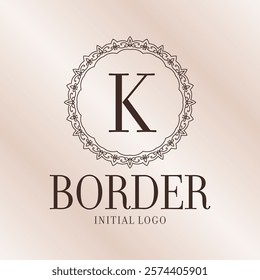 letter K ethnic border initial logo with soft gradient background