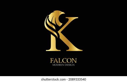 Letter K Falcon Head , Elegant Luxury Initial Logo Design Vector