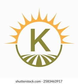 Letter K Farming and Agriculture Logo Design Vector Template