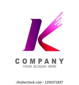 Letter k fast logo, movement k logo, speed delivery logo template