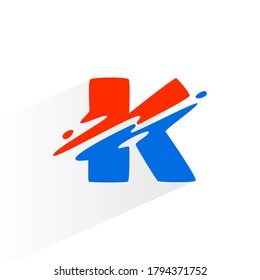 Letter K fast speed logo. Vector two part wave font for technology labels, game headlines, sport posters, etc.