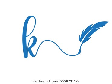 Letter K Feather Logo Design Vector Template. Feather Symbol
