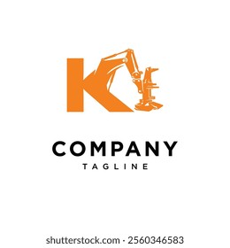 Letter K Feller Buncher Excavator Logo Icon Vector