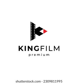 letter K with film and play button for film studio logo design