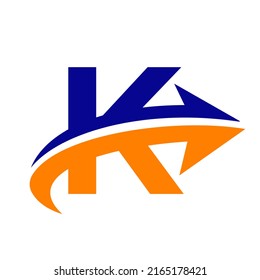 Letter K Financial Logo Concept With Growth Arrow Sign. Economic Development Logotype Symbol Vector Template