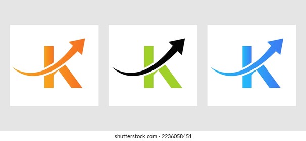 Letter K Financial Logo. Marketing And Finance Business Logotype With Growth Arrow Symbol