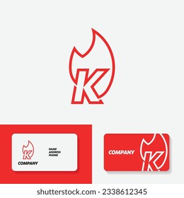 Letter K - Fire flame linear icon. Business, finance, web design.