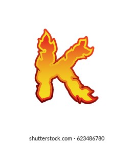 Letter K fire. Flames font lettering. Tattoo alphabet character. fiery sign alphabet
