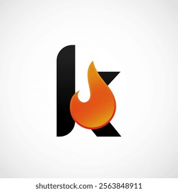 Letter K  fire logo template blazing fire black red orange