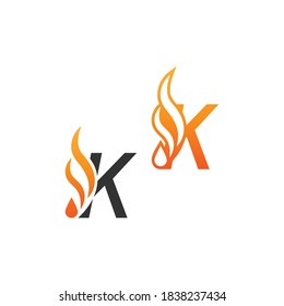 Letra K y ondas de incendio, plantilla de diseño de concepto de logotipo
