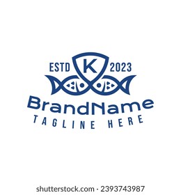 Letter K Fish Shield Logo, suitable for business related to Fish and Shield with K initial