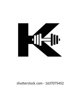 Letter K Fitness Gym Logo Design. Barbel Sports Vector Icon. 