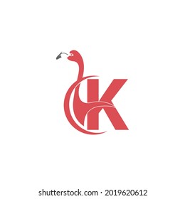 Letter K with flamingo bird icon logo vector template