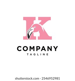 Letter K Flamingo Logo Icon Vector