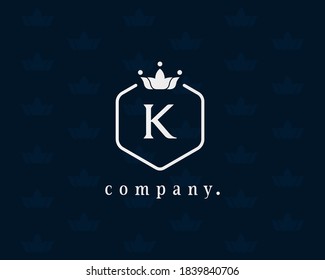 Letter K floral and crown graceful logo template. Elegant royal style emblem. The vintage symbol for book design, hotel, restaurant, business identity, business card, boutique, cafe, wedding. Vector.