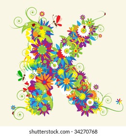 Letter K, floral design. See also letters in my gallery
